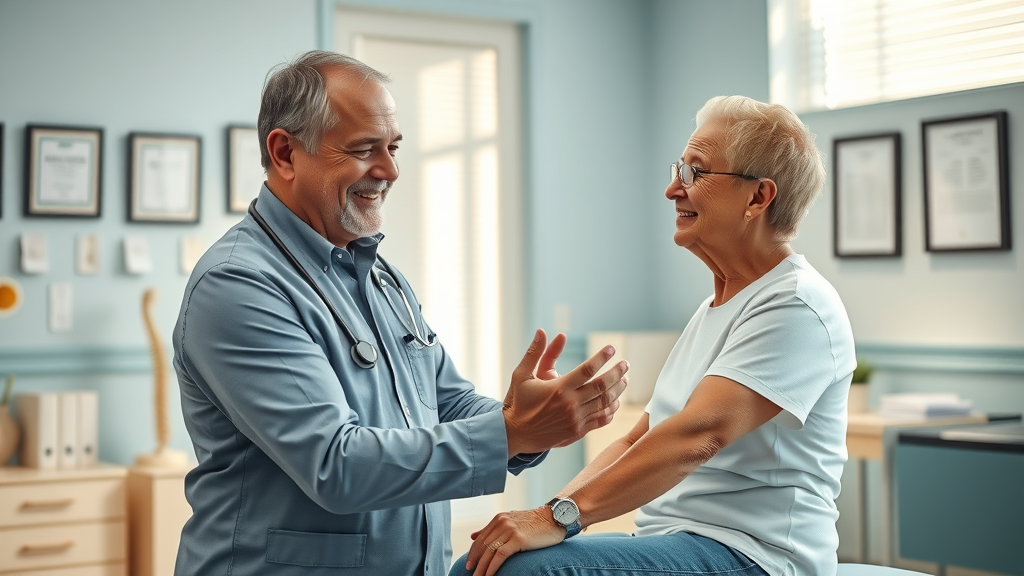 Professional chiropractor helping patient in a modern clinic for pain relief.