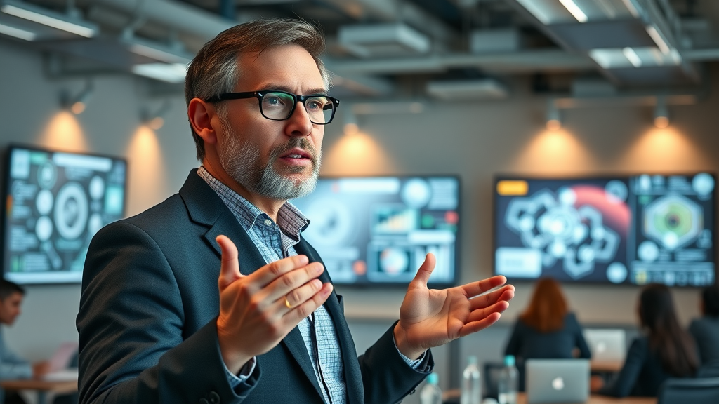 Marketing leader leading a workshop for AI-powered marketing upskilling