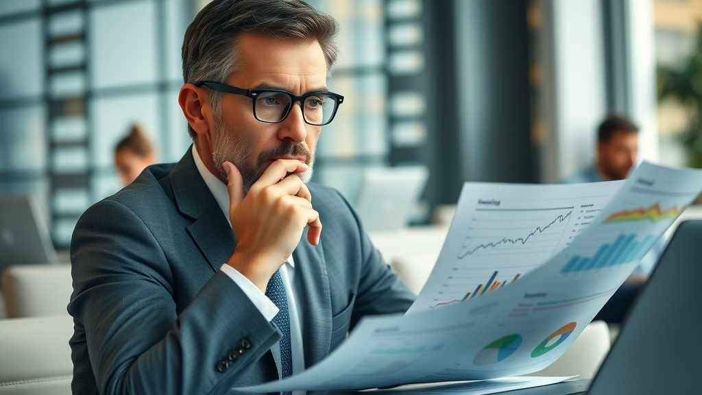 insightful business leader studying marketing strategy documents and financial data to understand CMO services pricing