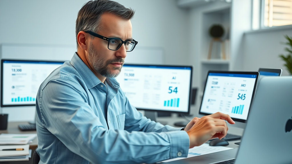small business manager reviewing cost of AI tools and software