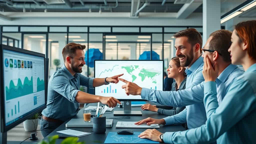marketing team discusses local business advertising analytics, local marketing insights