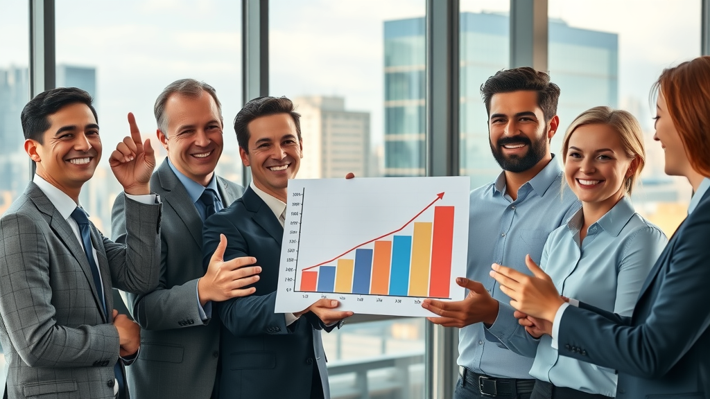 affordable cmo services business team showing growth charts, city view