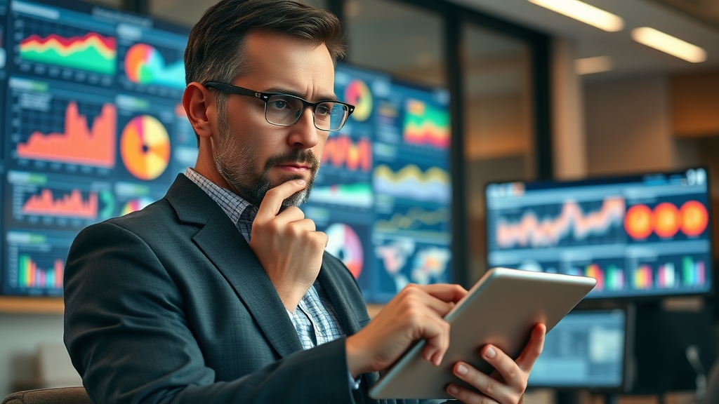 Business analyst reviewing personalized marketing dashboards with AI insights