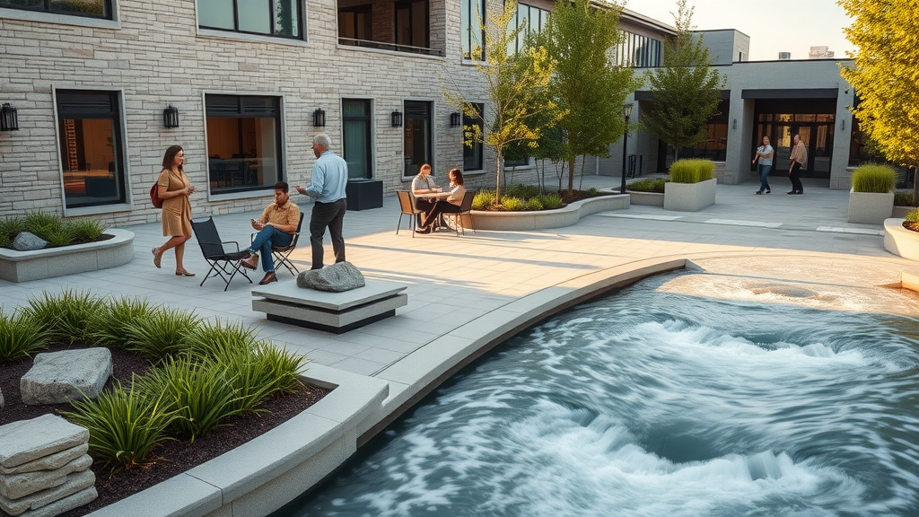 Business campus hardscape and drainage by commercial landscaping services