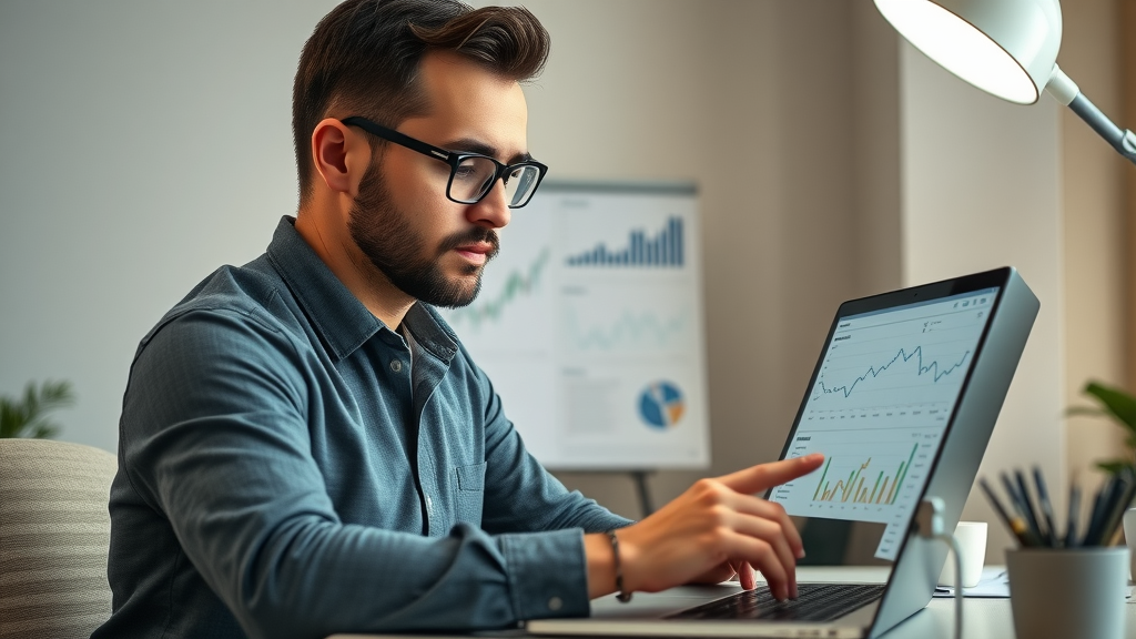 entrepreneur analyzing digital marketing analytics dashboard for small business
