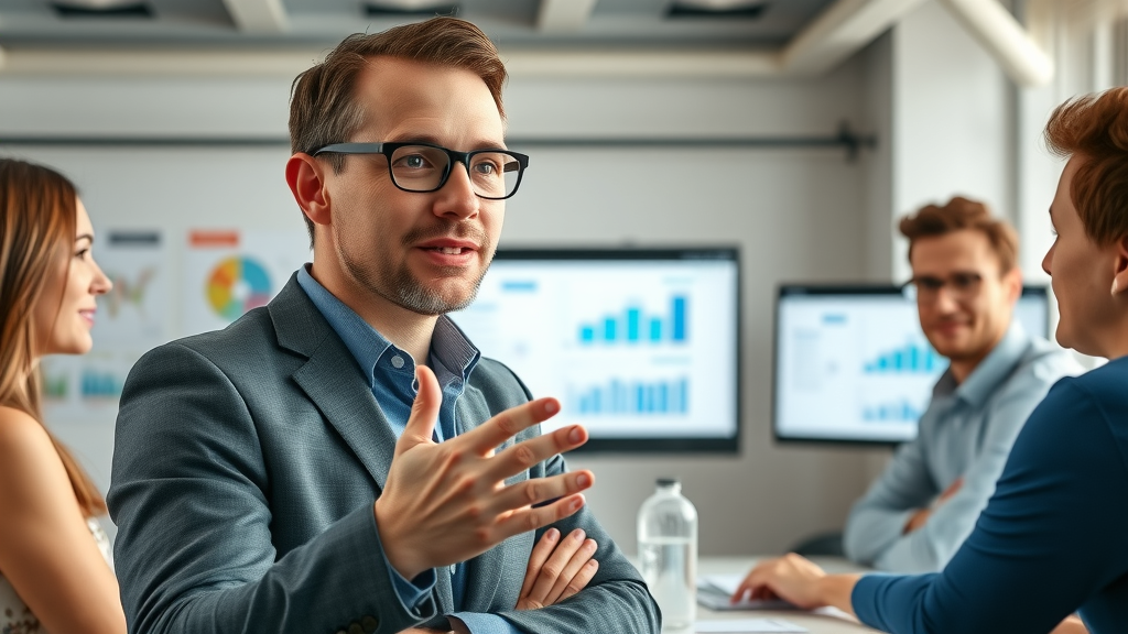 head of marketing leading growth strategy in startup conference room