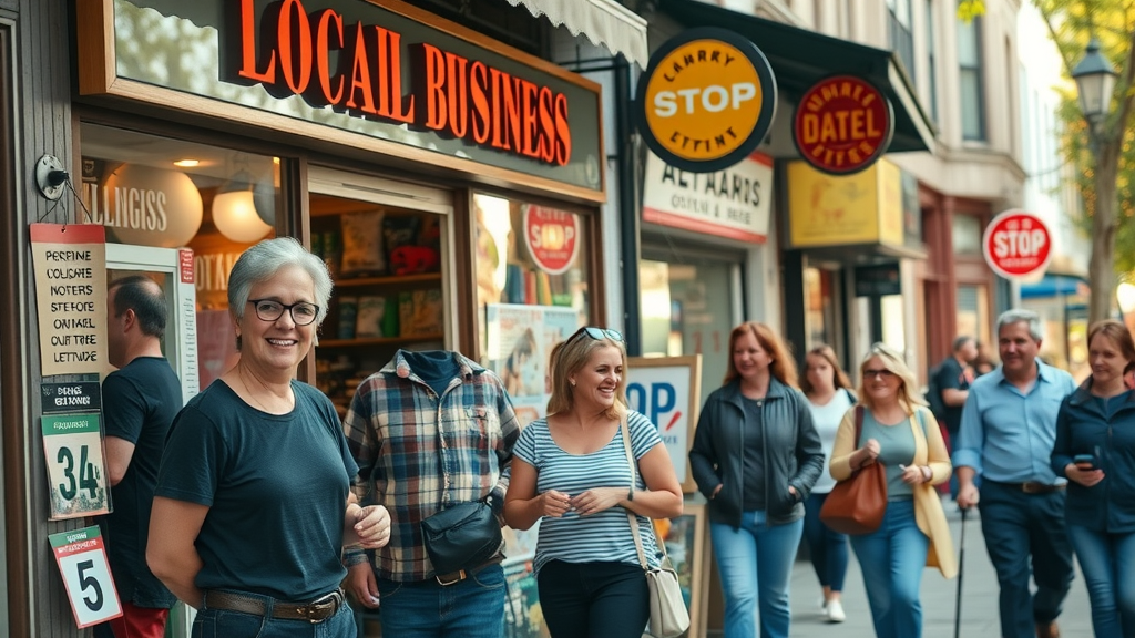 vibrant local business storefront engaging customers, local market advertising