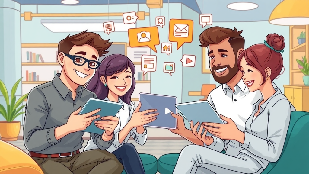 Creative marketing team brainstorming content marketing strategy for 2025 with digital tablets and engaging video content concepts in agency setting