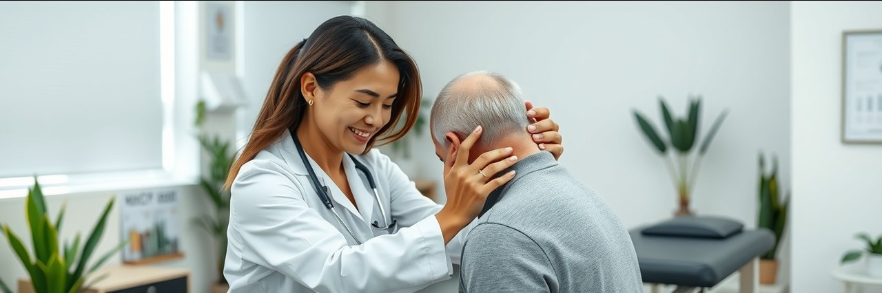 Female chiropractor assists patient in modern clinic – chiropractics session.