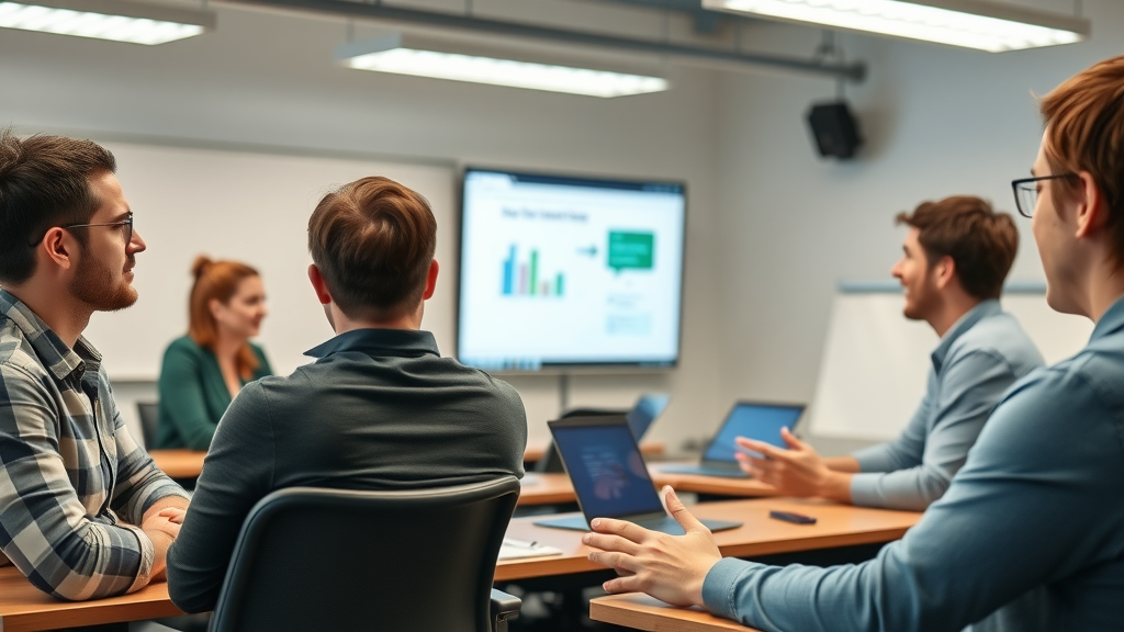 Digital marketers in online certification class, digital marketing coaching, professional development environment