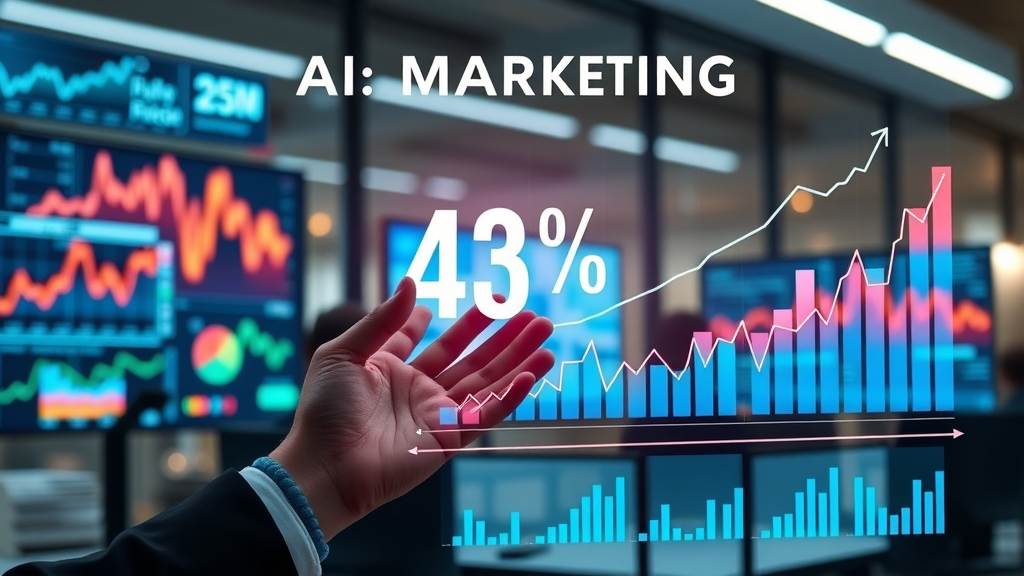 striking infographic of AI marketing statistics in a modern digital market office landscape