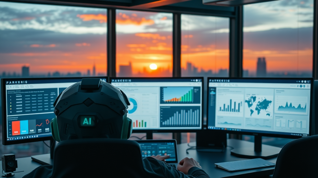 AI-powered marketing dashboards comparing leading marketing tools in a modern workspace