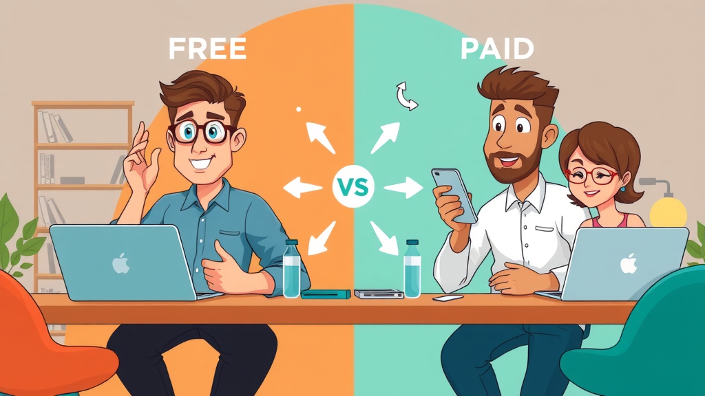 side-by-side comparison: free vs. paid online marketing tools features