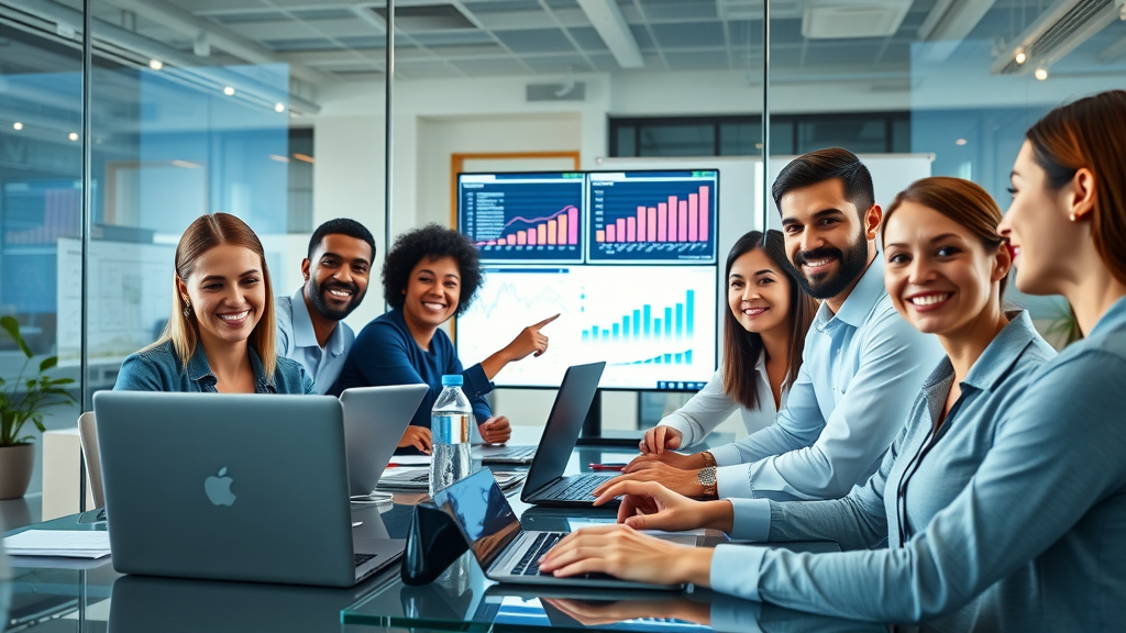 Marketing team analyzing AI dashboards for better content strategy and performance results