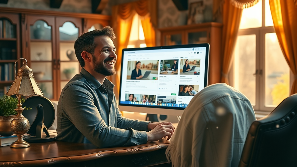 marketer setting up paid ad campaigns on cozy, creative workspace for small business marketing