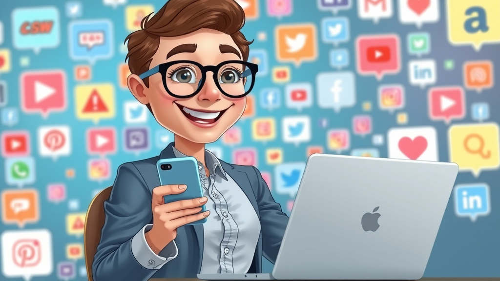 tech-savvy marketer managing cost-effective social media marketing with multiple platforms