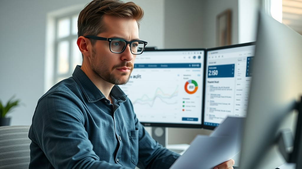 Modern SEO analyst reviewing AI-recommended on-page content optimization for higher search results