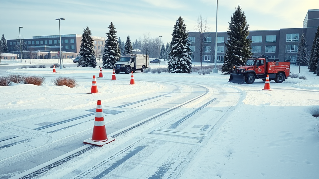 Snow management at a commercial property by professional landscaping service