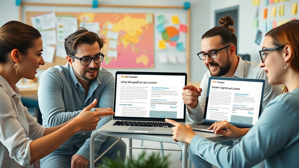 team using generative AI for content creation in small business marketing