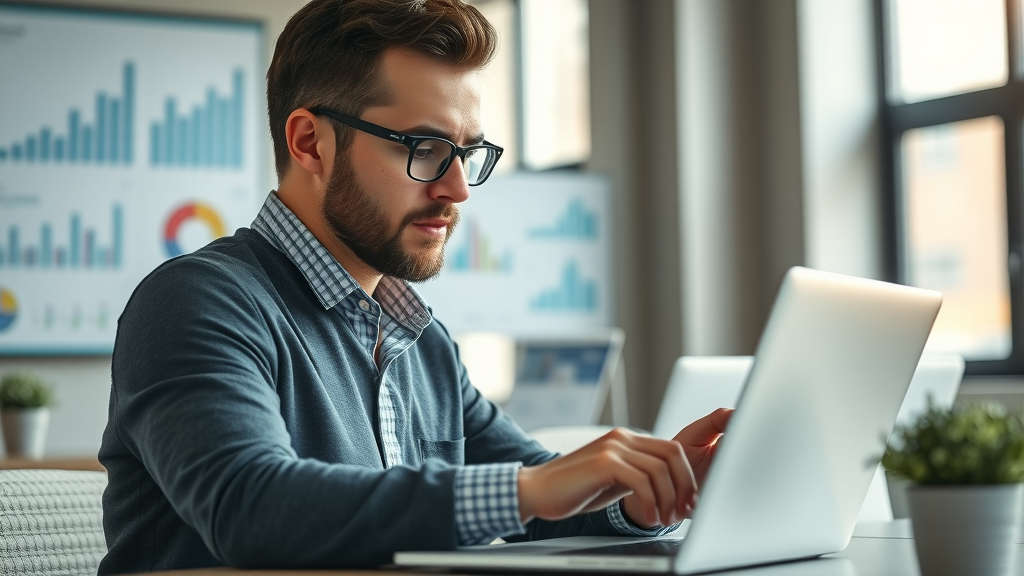 dynamic marketing strategist at work analyzing data, content marketing tips