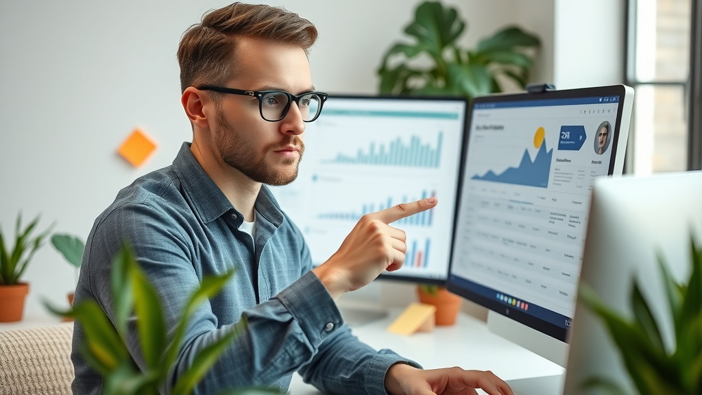 marketer reviewing segmented email campaigns on AI tools in modern workspace
