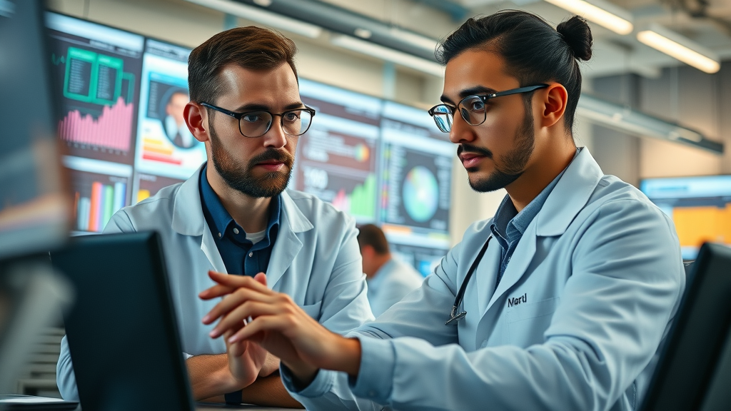 Data scientists collaborating on AI customer segmentation using customer data and digital dashboards