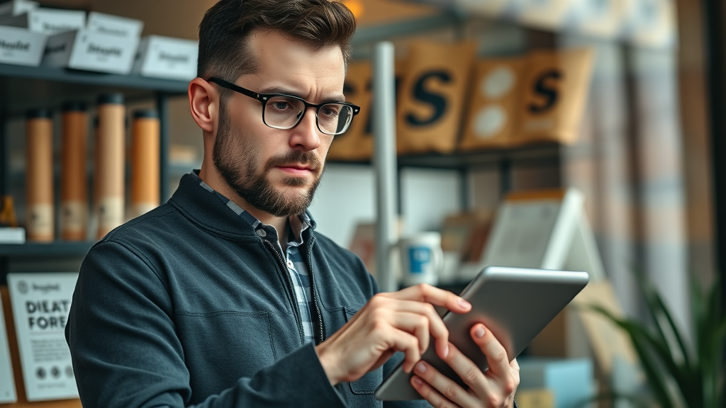 Small business owner updating business profile for digital marketing solutions for small business owners on a tablet