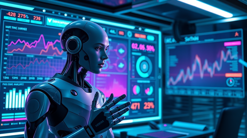 AI-powered marketing automation software, futuristic dashboard visualizing predictive analytics and customer journey mapping