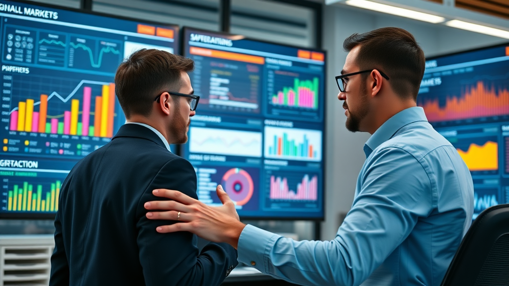 AI-driven customer segmentation dashboard with marketing professionals analyzing segmented customer data