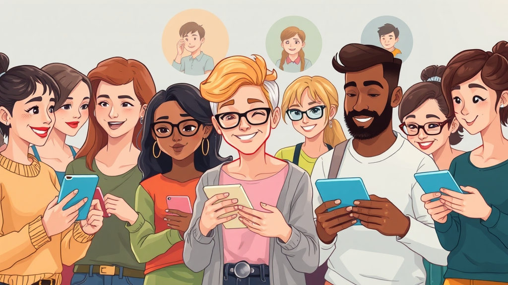 diverse, segmented target audience analysis, buyer personas engaging with digital devices, for strategic marketing planning