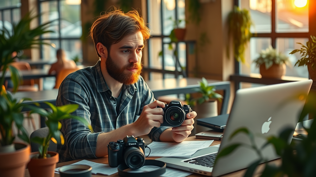 creative content creator preparing a blog post for content marketing in a coffee shop