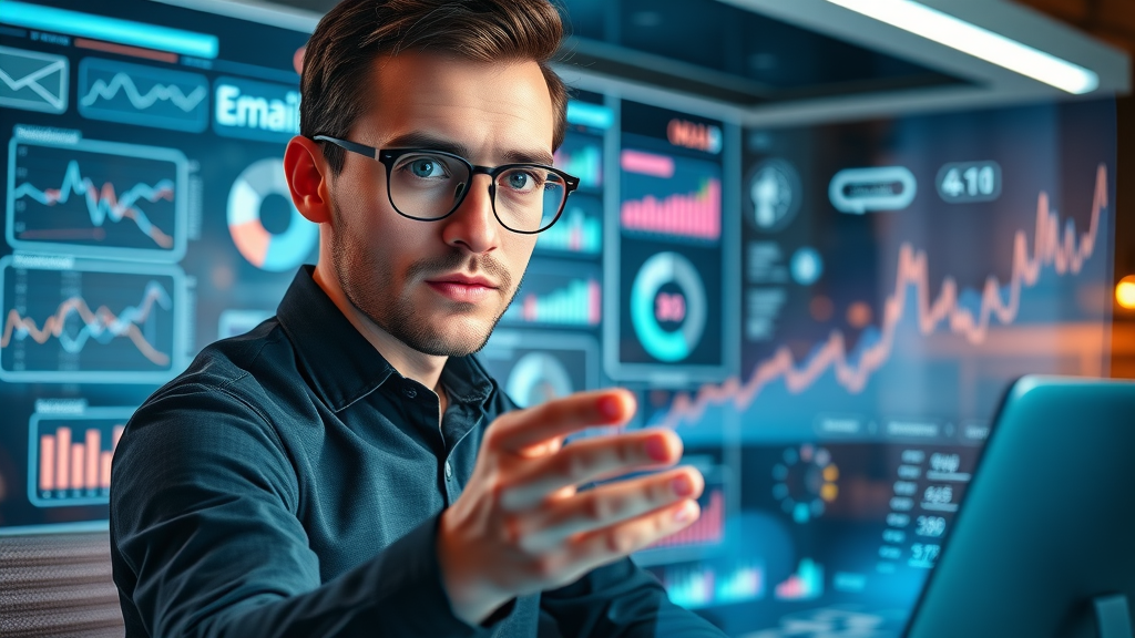 marketer using AI dashboard for email and social media marketing