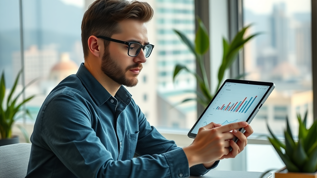 Startup founder at digital tablet, ready for fractional cmo, chief marketing officer support