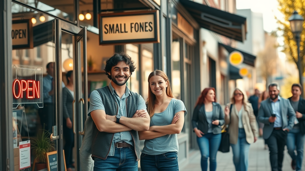 small business growth strategies - thriving storefront with happy business owners