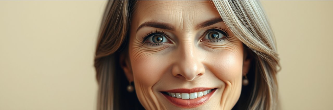 Portrait of a woman with a bright smile in a well-lit indoor setting.