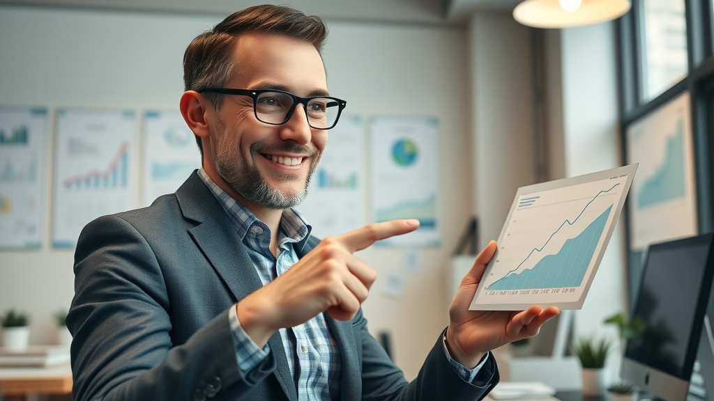 Motivated entrepreneur and marketing coach reviewing campaign performance, digital marketing coaching, small business growth charts