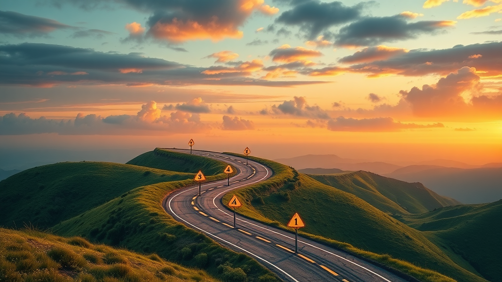 roadmap illustration showing seven milestone markers for the steps of content marketing