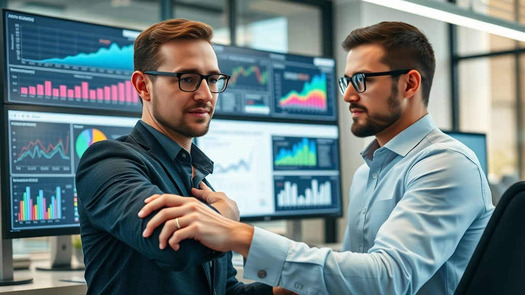 marketing teams using artificial intelligence marketing tools in a modern digital workspace, animated charts, vibrant visuals, data analytics