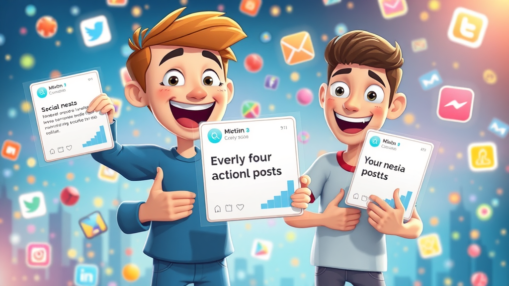 dynamic animation of branded social media posts shared across platforms in a bright digital landscape