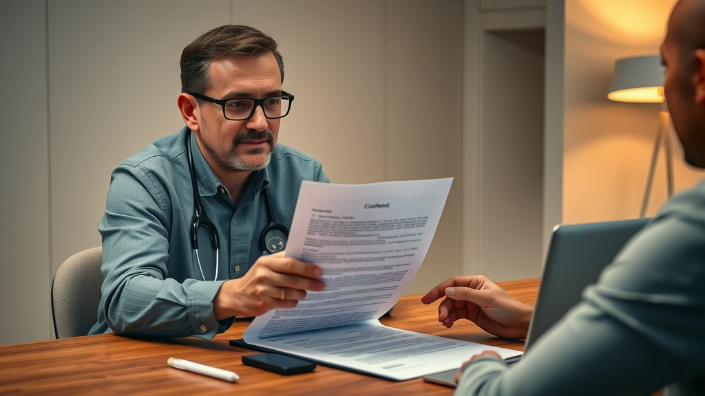 professional fractional CMO reviewing contract for cost and deliverables with business owner