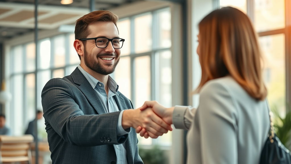 small business owner shaking hands with marketing expert Affordable Chief Marketing Officer (CMO)