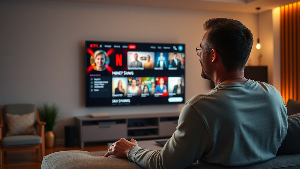 Netflix AI content marketing with TV interface recommending shows, personalized viewer experience