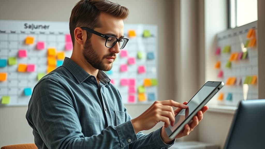 organized marketing project manager with editorial calendar for content marketing tips