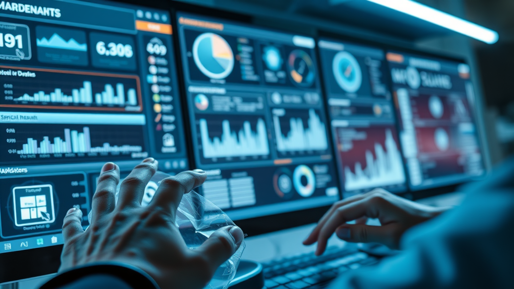 closeup of content marketing tools organized on a digital desktop workspace with analytics and interactive dashboards