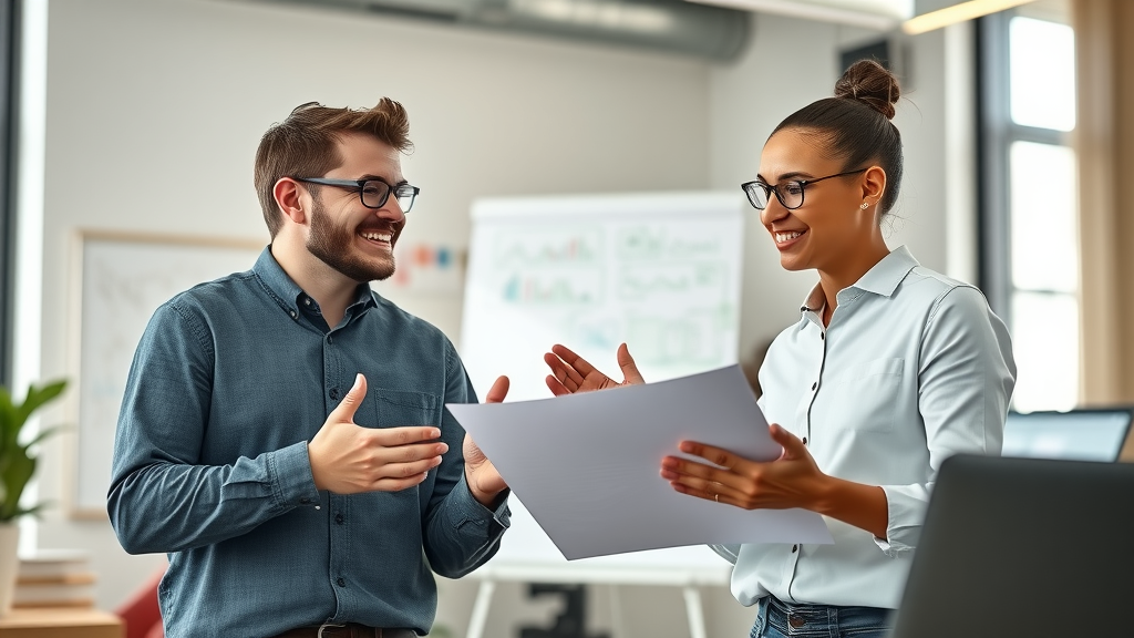 small business owners collaborating digital marketing plans modern office