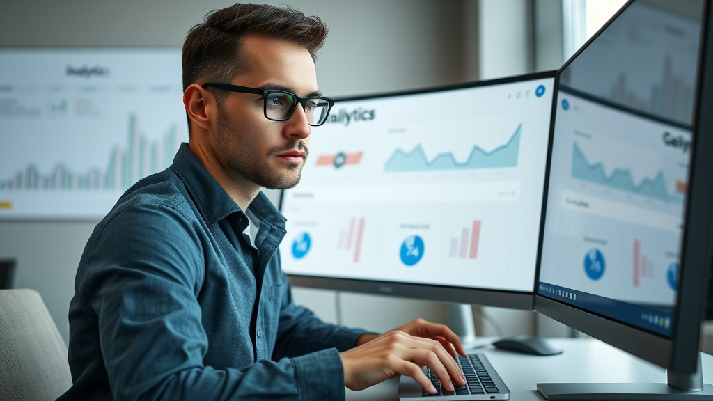 focused marketer using Google Analytics for online marketing campaign insights