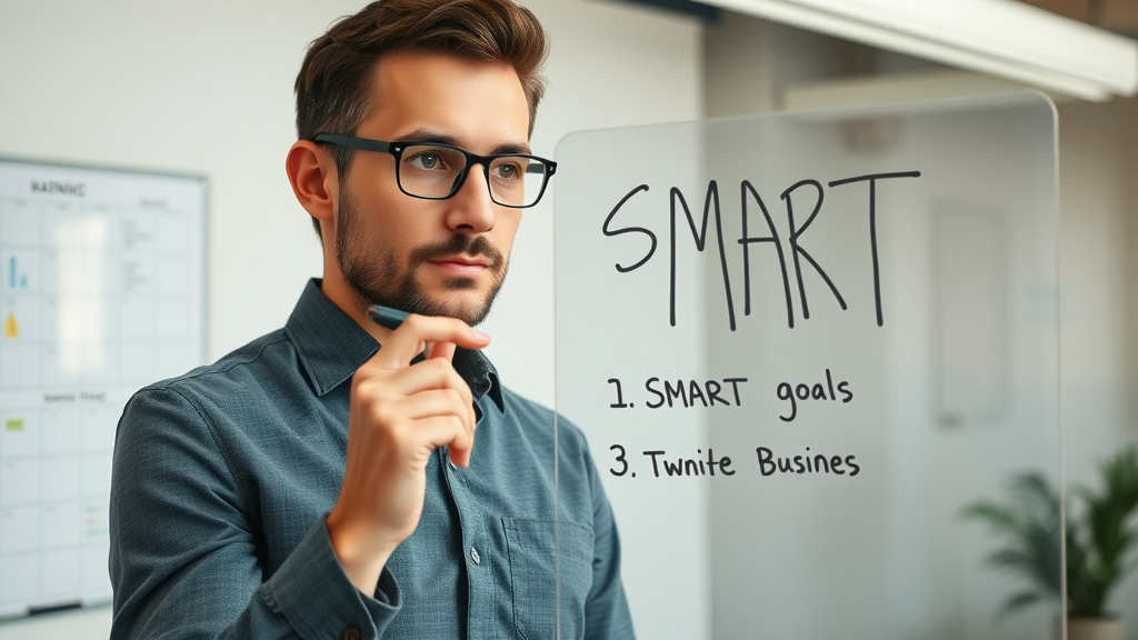 goal-oriented small business owner writing SMART goals for marketing plan, small business marketing