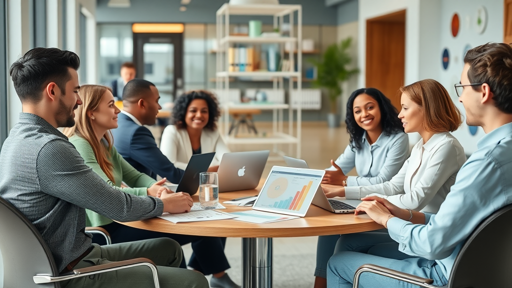 Affordable CMO services for small businesses team collaborating in a modern office