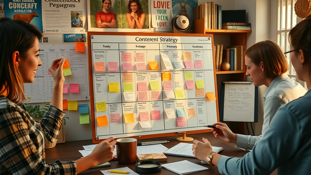 organized strategy board with sticky notes for mapping content creation process