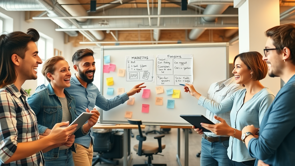 Energetic marketing team brainstorming, marketing team acceleration, collaborative fractional CMO